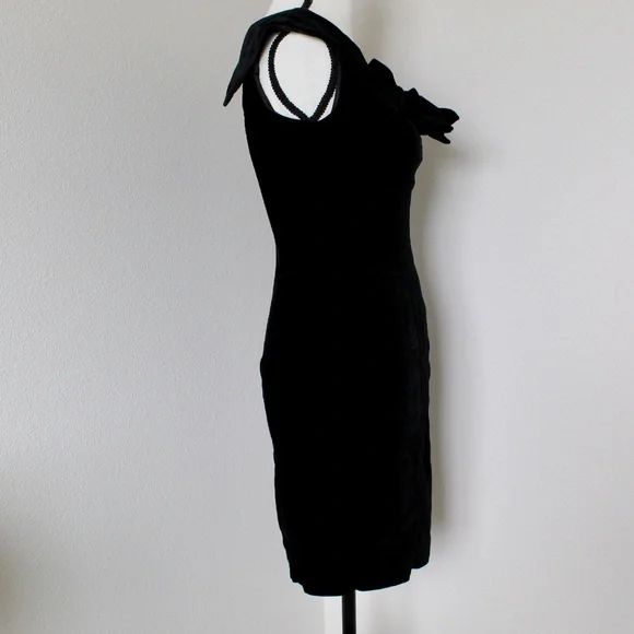 Vintage Black Velvet Bow Detail Mini Cocktail Dress - Picture 4 of 9